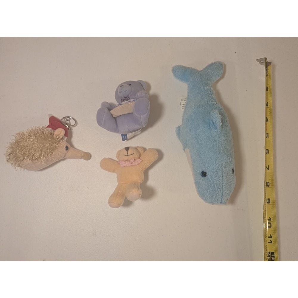 Lot of 4 Small Plush Toys - Bear, Hedgehog, Whale, & Teddy Keychain - Picture 1 of 1